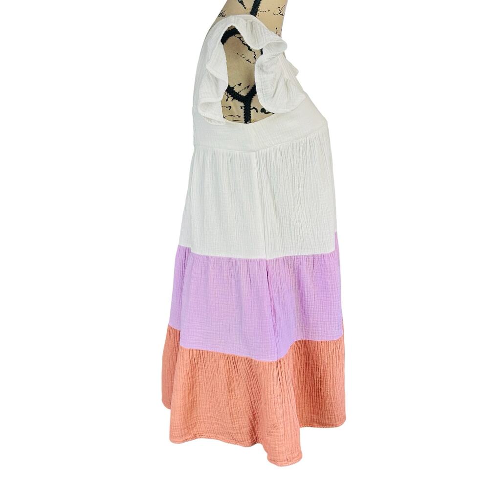 Vici Babydoll Tiered Dress Small White Lavender Terracotta Colorblock Gauze Mini - Picture 5 of 13